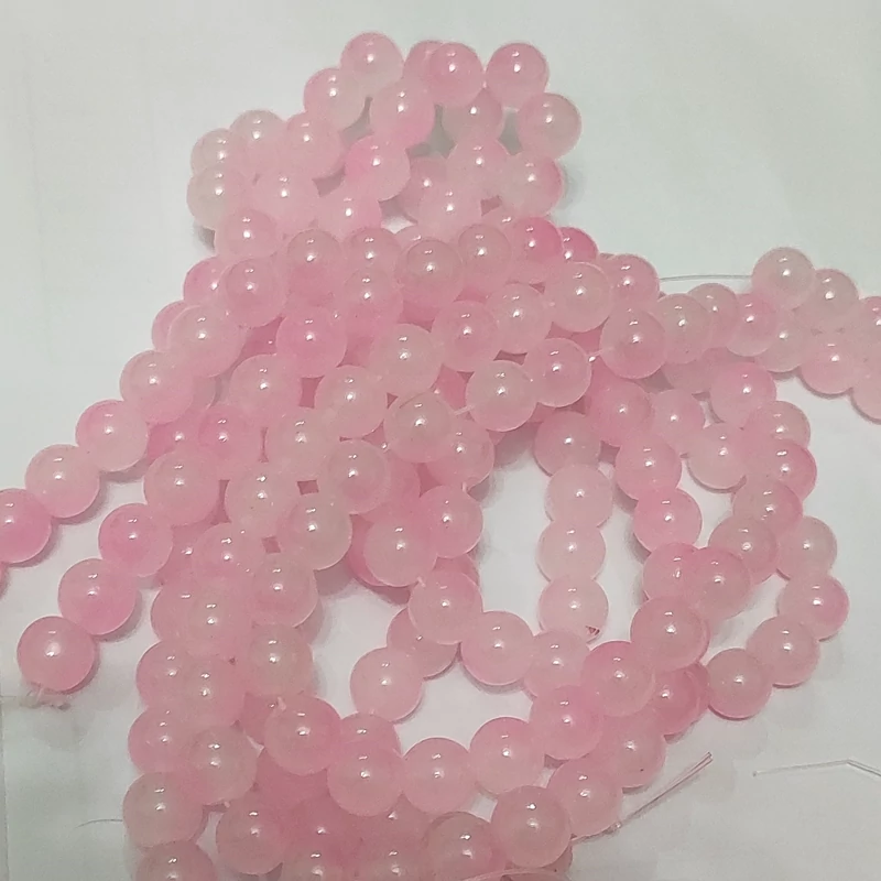 مهره جید رنگ صورتی پرچمی سایز8 طرح دار (1عددمهره)