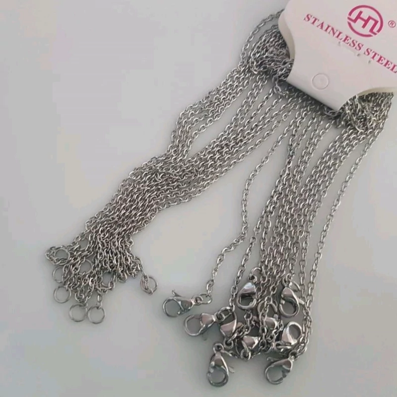 پک 10 ده عددی زنجیر استیل نقره ای مدل دیپلمات به طول 50سانت سایز 4