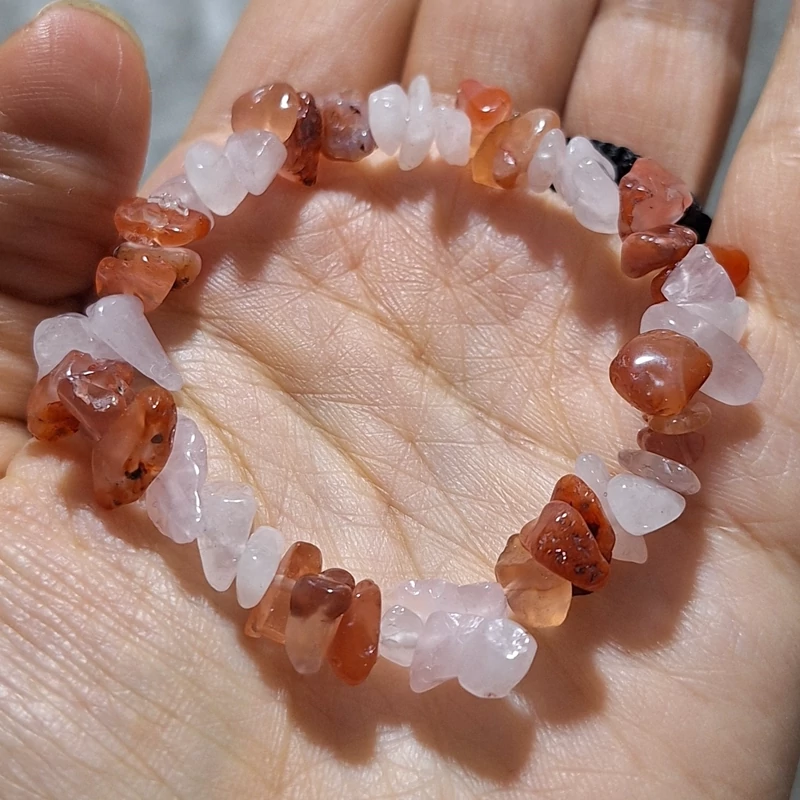 عقیق کارنلین و رزکوارتز رز کوارتز دستبند عقیق کارنلین و رزکوارتز مهره چیپسی