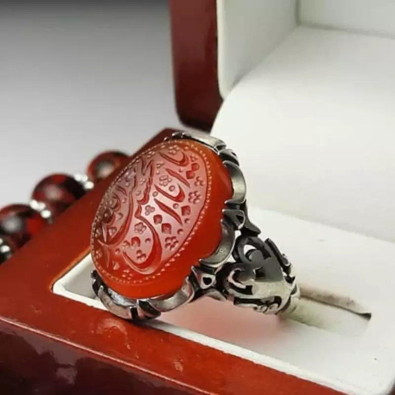 انگشتر نقره عقیق سرخ خراسانی با حکاکی یا اباعبدالله الحسین علیه السلام