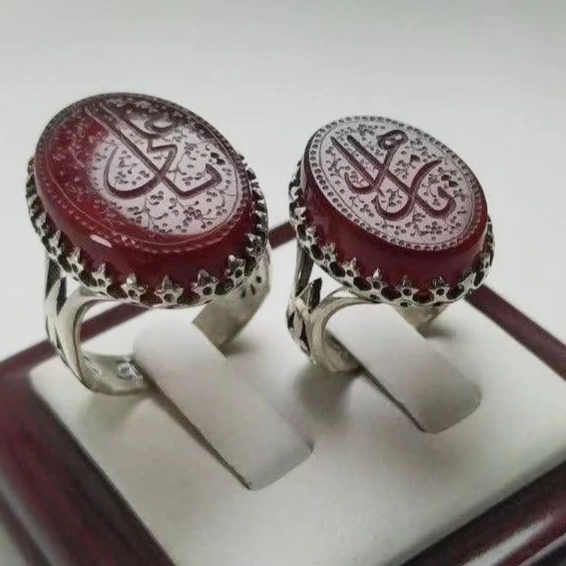 ست انگشتر نقره عقیق سرخ کبدی با حکاکی یا زهرا و یا علی
