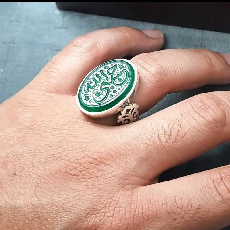 انگشتر نقره عقیق سبز با ذکر حسبی الله