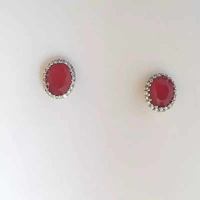 گوشواره زنانه نقره 925 عیار وارداتی برلیان سرخ تراش جواهر
