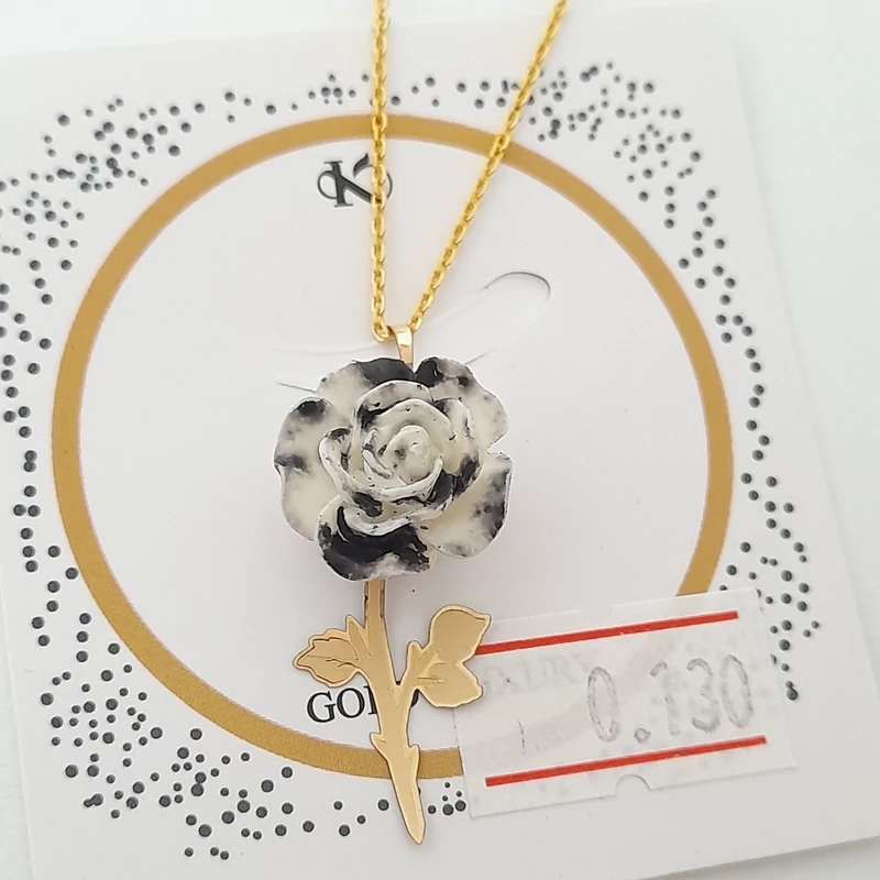 طلا 18 عیار گردنبند گل رز صدف برجسته