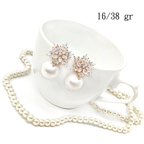 گوشواره نقره 925عیار وارداتی تراش جواهر مروارید پرورشی