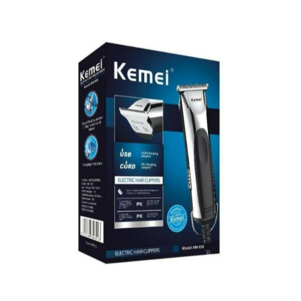 ماشین اصلاح موی صورت کیمی مدل KM-850، اصلاح به صورت صفر زن و خط زن، طراحی ارگونومیک، منبع انرژی با برق، تکنولوژی اصلاح به صورت برش مستقیم، اندازه اصلاح 0.2 میلیمتر، سازگار با محیط زیست، ضد آب، تیز و مقاوم در برابر سایش، به همراه برس تمیزکننده و روغن