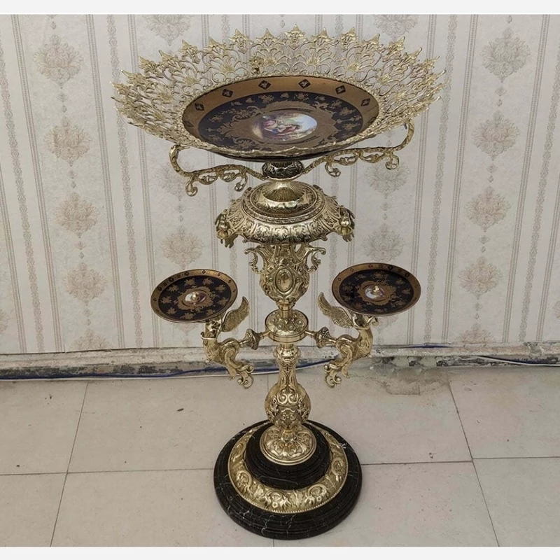 میوه خوری پایه دار کنار سالنی برنز فرشته چند ظرفه برنزی