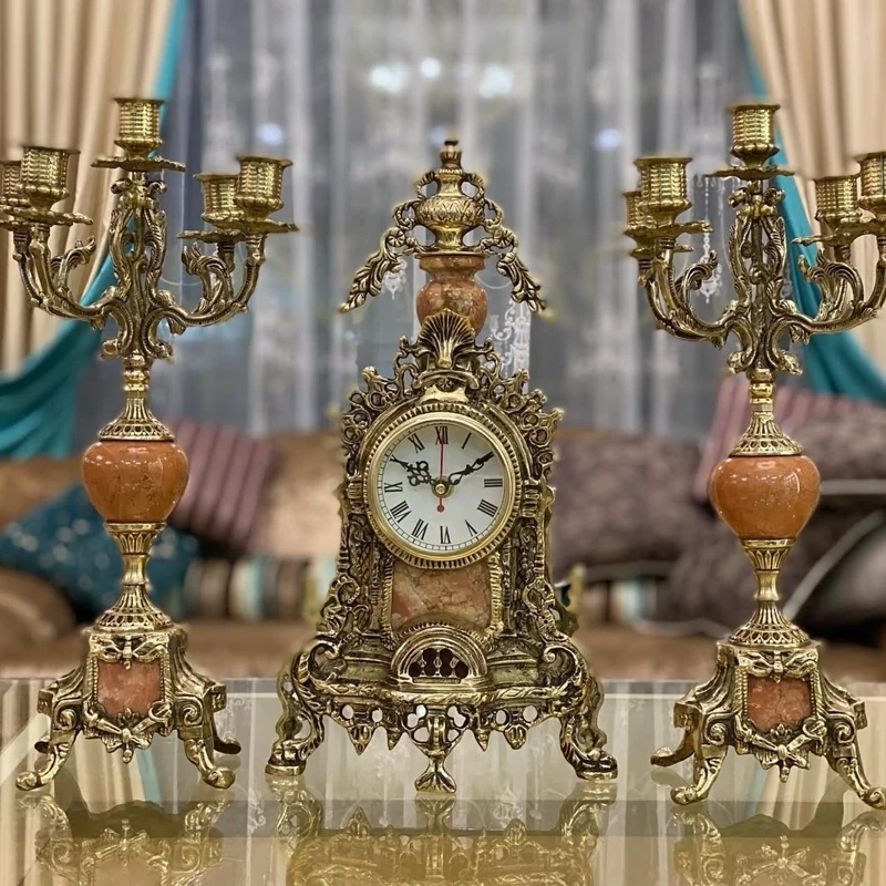 ساعت شمعدان برنز لانچینی کنت کاپ سنگ برنزی شمعدانی
