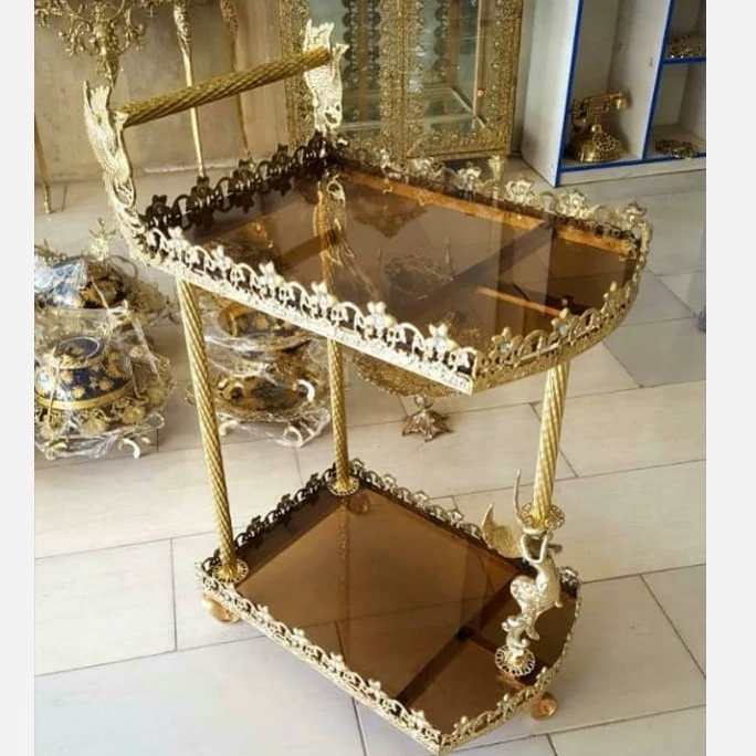 میز بار گل میز اکسسوری برنز چرخ دار پذیرایی و دکوری و سماور میزبانی