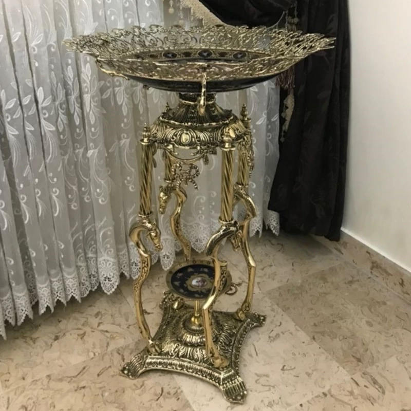 میوه خوری پایه دار کنار سالنی برنز مدل اژدها ماهی اکسسوری آنتیک برنزی