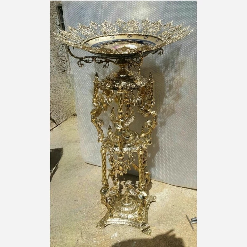 میوه خوری پایه دار کنار سالنی 8 فرشته برنز بزرگ اکسسوری آنتیک برنزی
