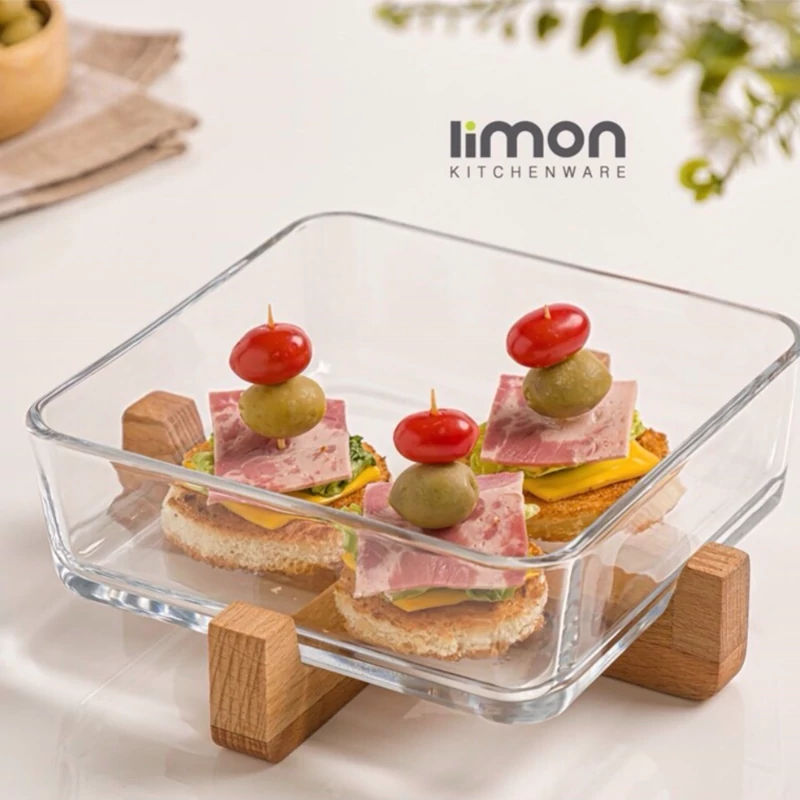 ظرف سرو پایه چوبی لیمون