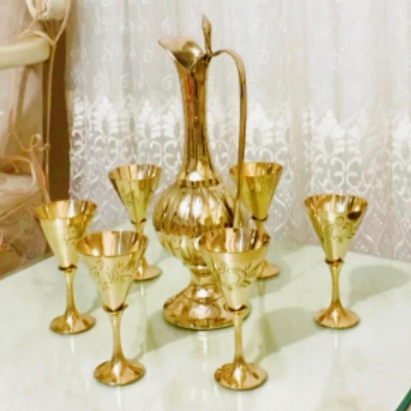 ست تنگ برنجی و جام برنجی هندی مدل قلم دست با کیفیت بسیار بالا و سنگین مناسب استفاده دائم و قابل شستشو بدون تغییر رنگ