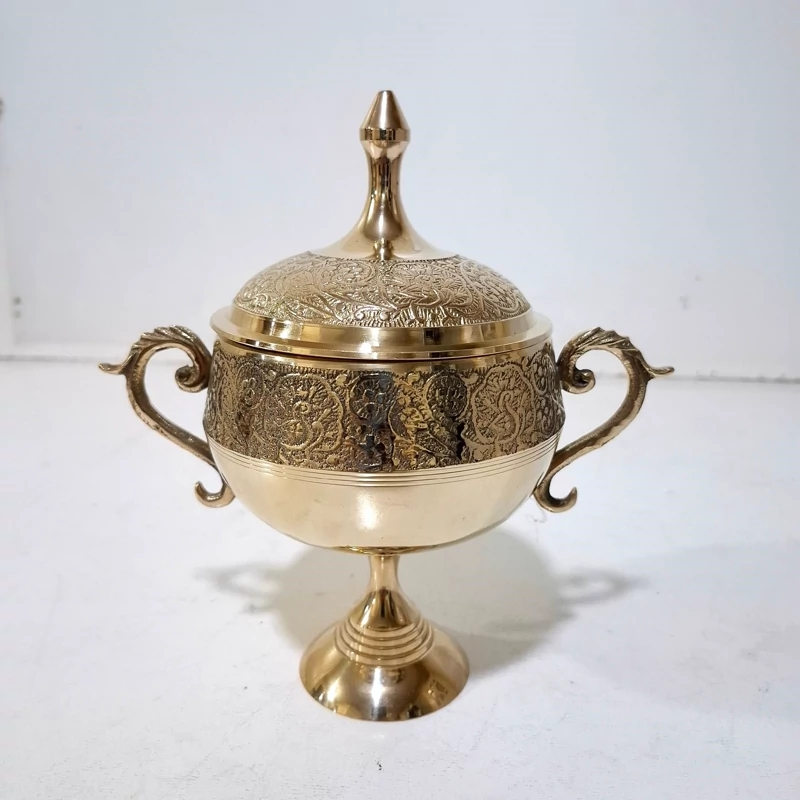قندان برنجی هندی قندان برنز هندی مدل پایه بلند با طرح طاووس مناسب استفاده دائم و قابل شستشو بدون تغییر رنگ شکلات خوری