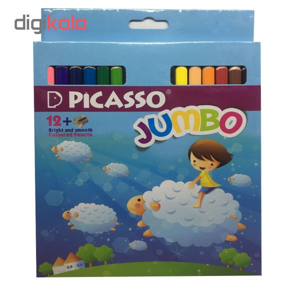 مداد رنگی 12 رنگ پیکاسو مدل jumbo کد 88748 به همراه تراش