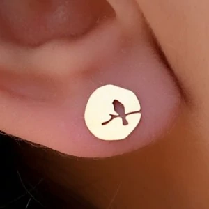 گوشواره طلا 18عیار زنانه  طرح پرنده وشاخه