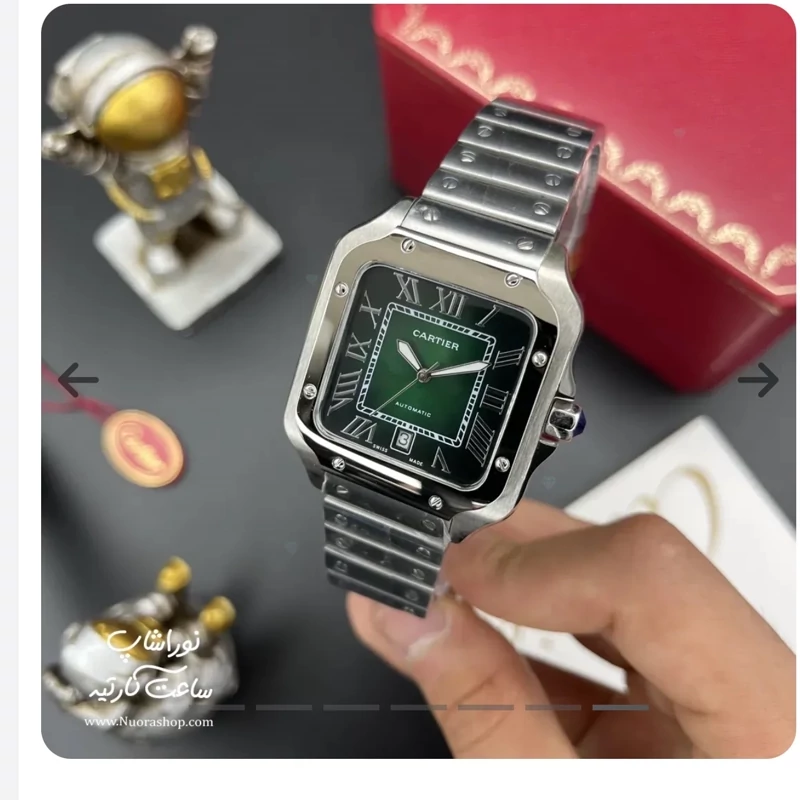 ساعت کارتیه سانتوس نقره ای صفحه سبز Cartier Santos