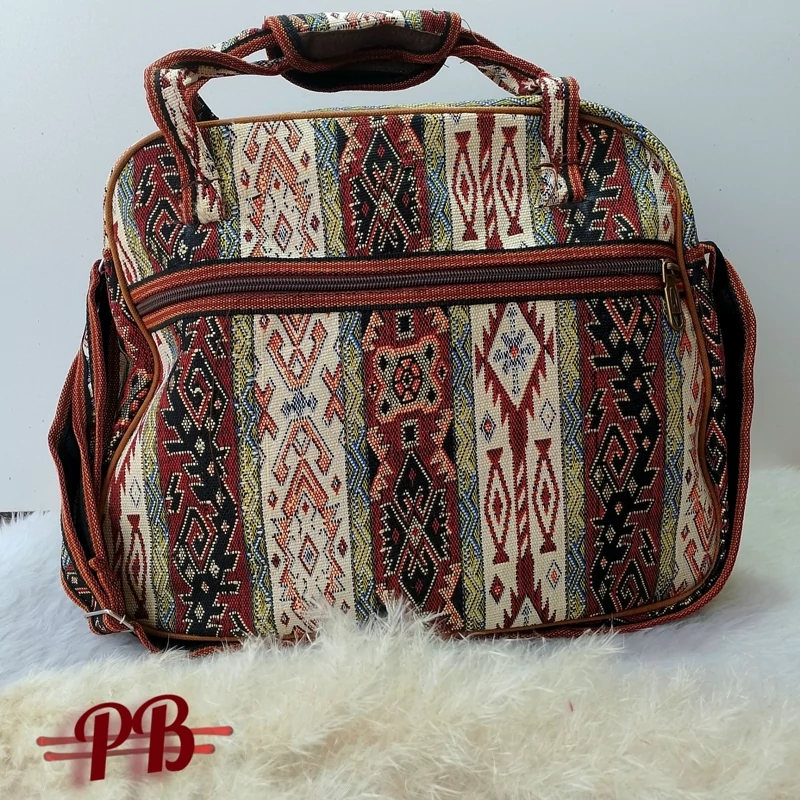 کیف مسافرتی سنتی و ساک دستی زنانه و کیف دستی جاجیم ترکمن و صنایع دستی و سبک و جادار و قیمت مناسب و پرزیپ زیبا و پر فروش