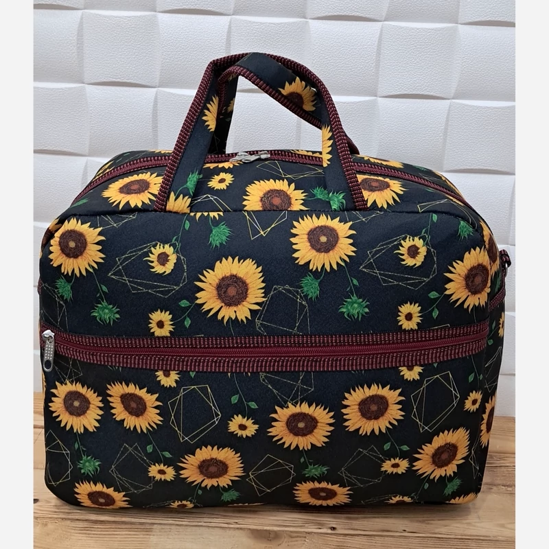 کیف پارچه ای و ساک دستی کرپ طرح گل افتاب گردون سایز متوسط زیبا و جذاب و جادار و پر فروش در طرح های مختلف مناسب سیسمونی