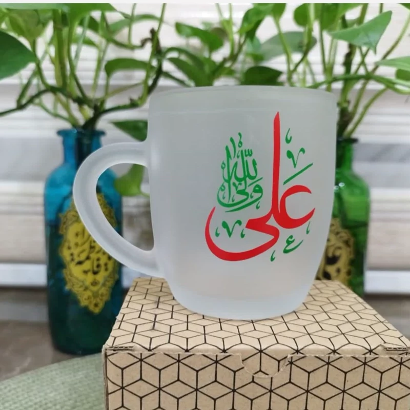 لیوان ماگ یخی کد یک شیشه ای با اسامی ائمه اطهار علیهم السلام هدیه روز پدر روز معلم هدیه معنوی دانش آموز دانشجو