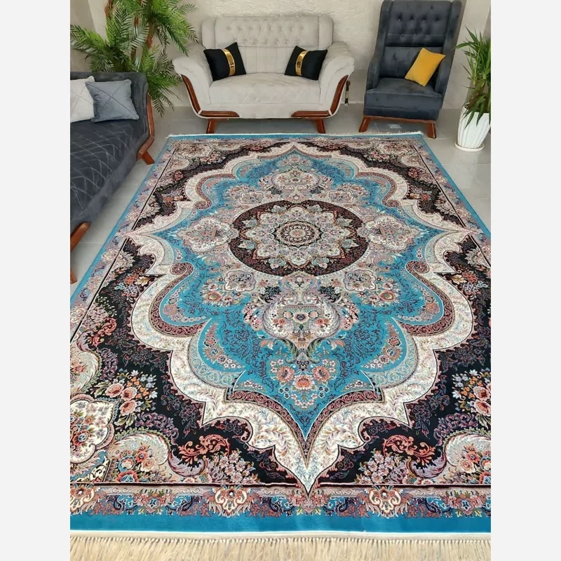 فرش شهیاد آبی ماشینی آبی 6متری 700شانه تراکم 2100 نخ ورژن