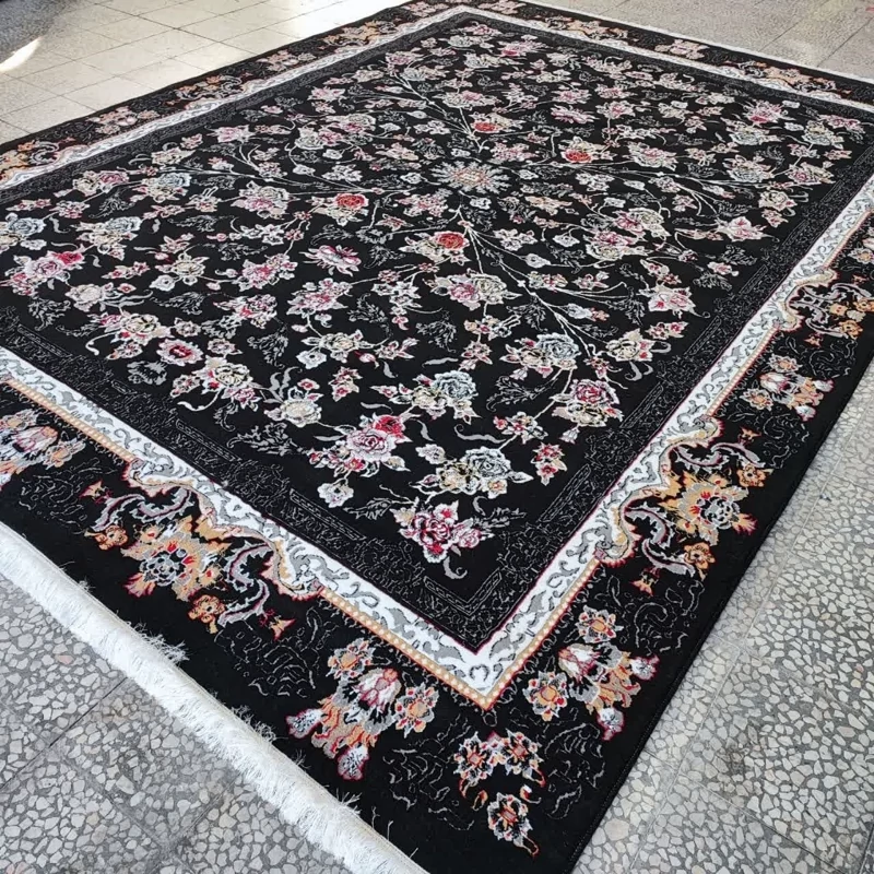 فرش ماشینی جانان مشکی 12 متری 400شانه تراکم 700 جانان مشکی