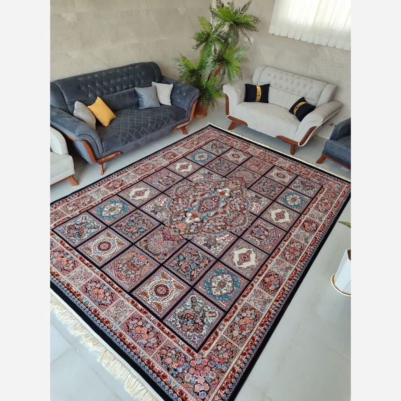فرش کژال ماشینی 9متری  700شانه تراکم 2100 نخ ورژن مشکی