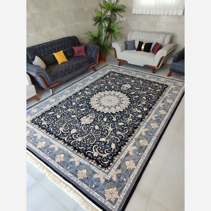 فرش 12 متری تلناز مشکی 700شانه تراکم 2100 مشکی نخ ورژن