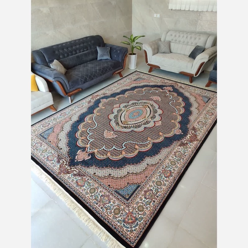 فرش ریز ماهی مشکی ماشینی مشکی 6متری 700شانه تراکم 2100 نخ ورژن