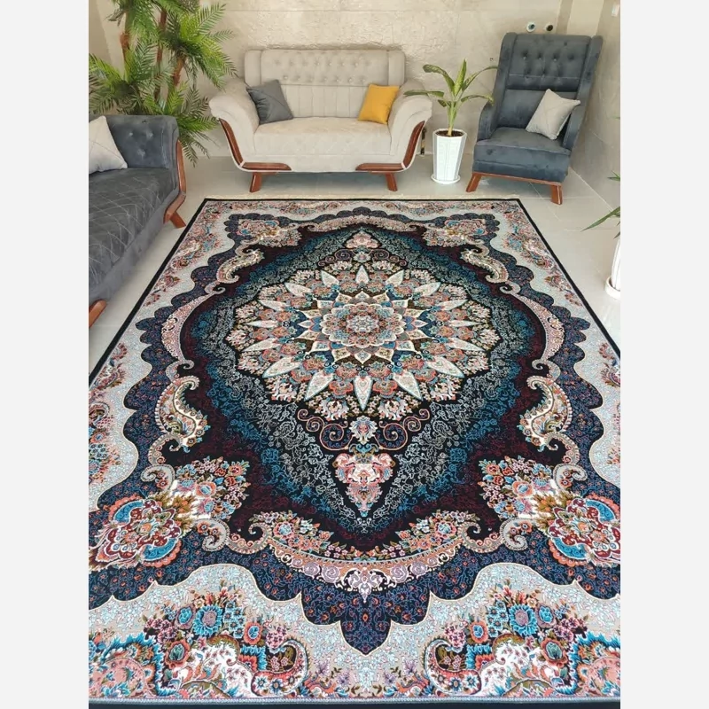 فرش سی رنگ مشکی ماشینی 9متری 700شانه تراکم 2100 نخ ورژن مشکی
