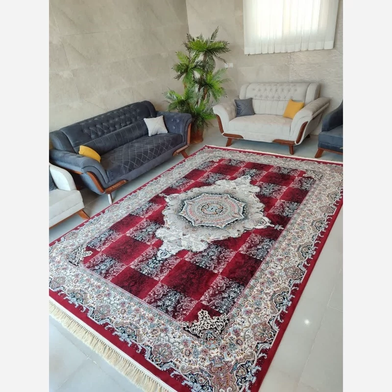 فرش 12 متری نیلوفر لاکی 700شانه تراکم 2100 لاکی نخ ورژن