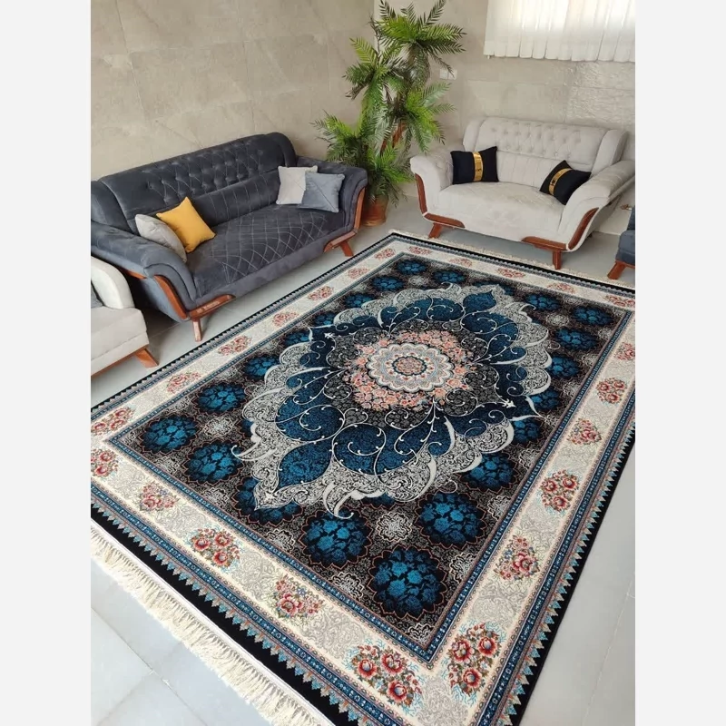 فرش چکاوک ماشینی مشکی 6متری 700شانه تراکم 2100 نخ ورژن
