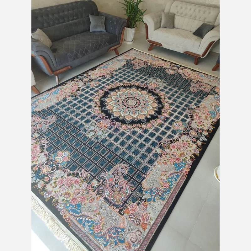 فرش رویال ماشینی مشکی 6متری 700شانه تراکم 2100 نخ ورژن
