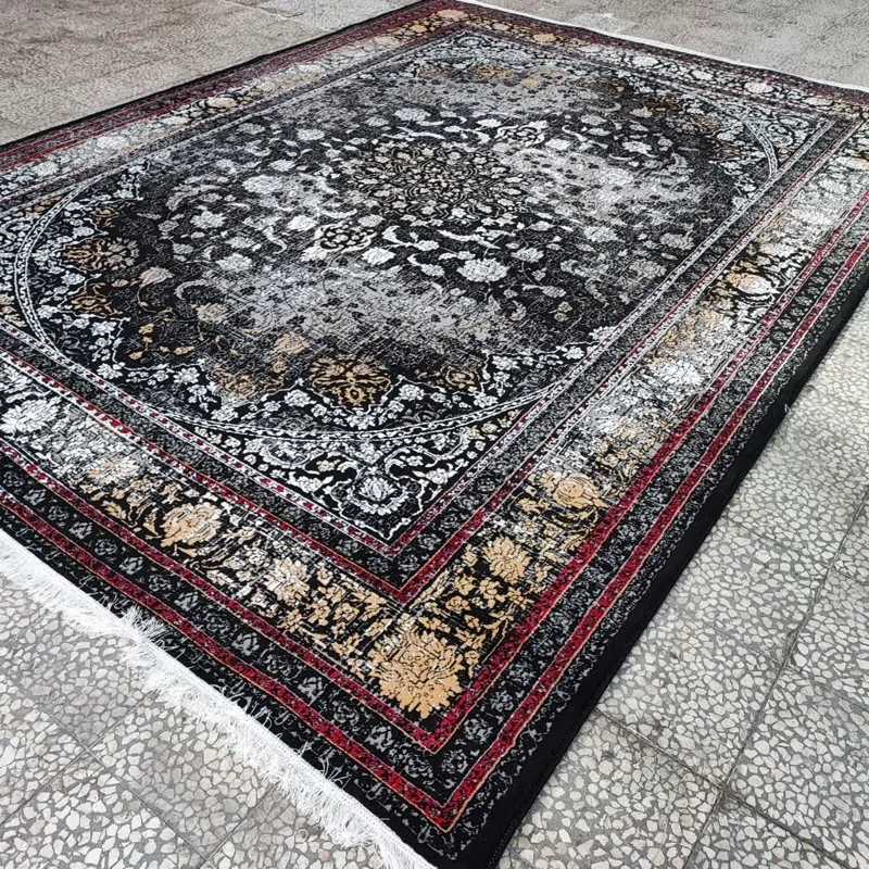 قالیچه ماشینی 4 متری ثروت مشکی 400شانه تراکم 700 قالیچه