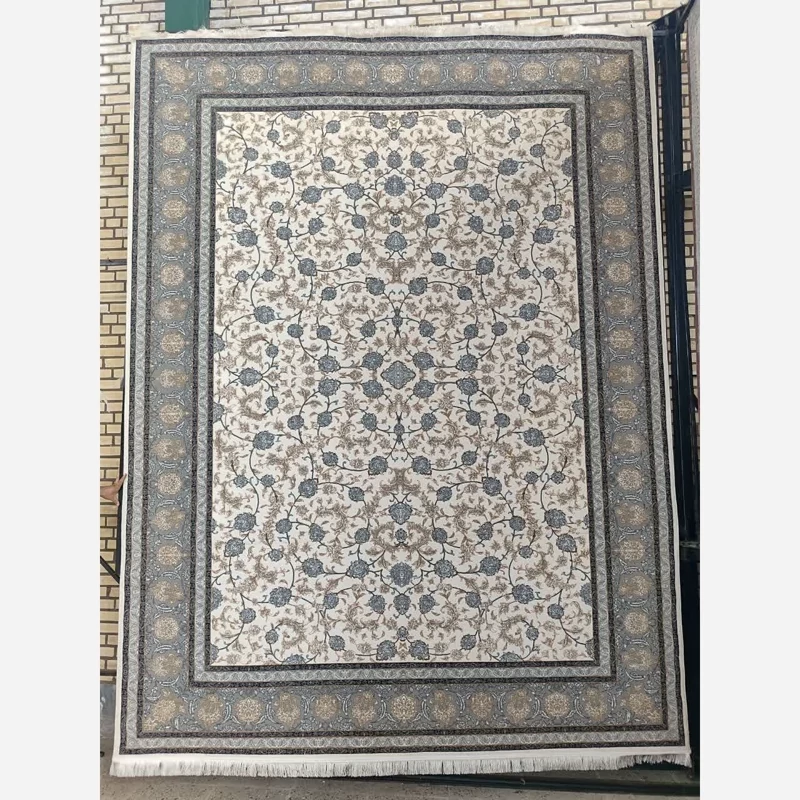 فرش حریر 9متری 700شانه تراکم 2100 نخ ورژن کرم