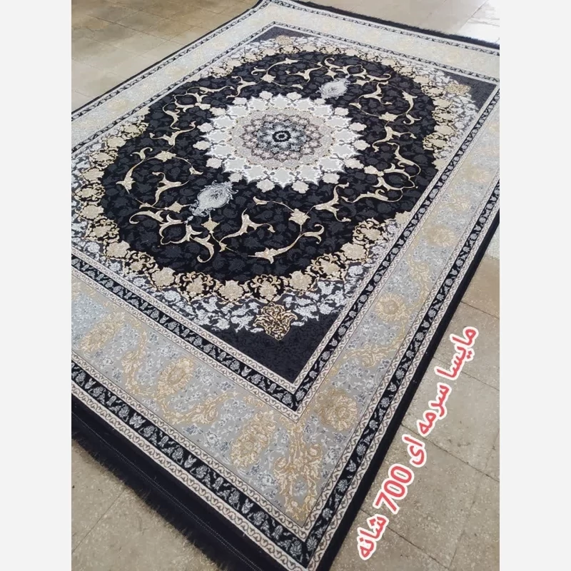فرش مایسا مشکی ماشینی مشکی 6متری 700شانه تراکم 2100 نخ ورژن