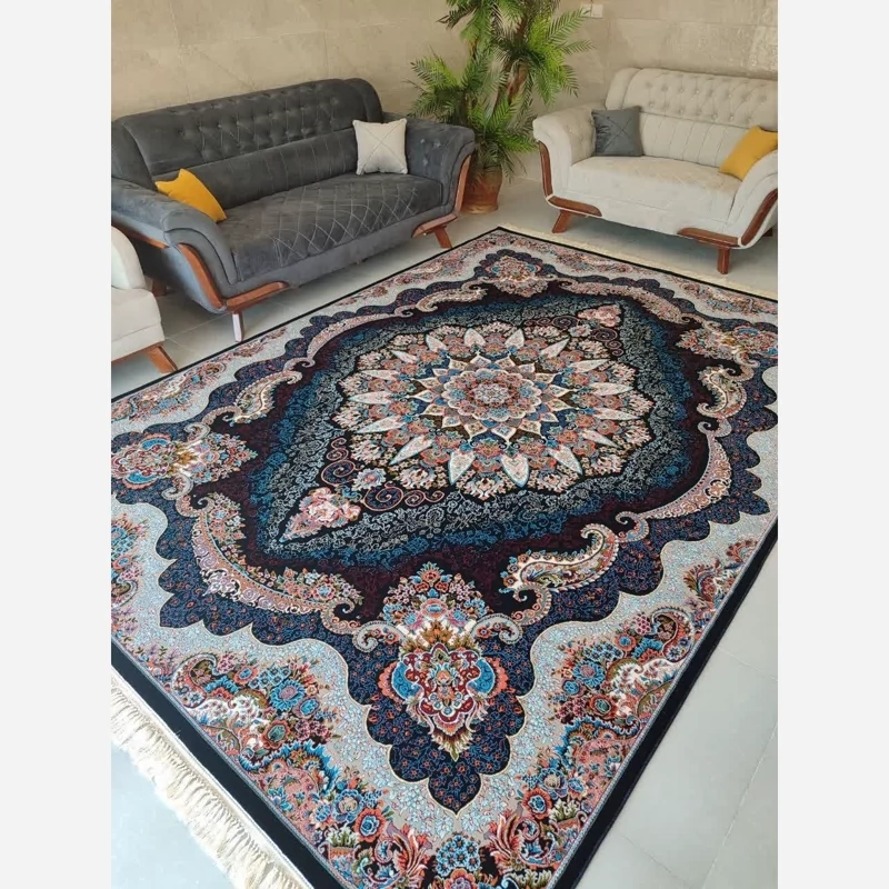 فرش 12 متری سی رنگ مشکی 700شانه تراکم 2100 مشکی نخ ورژن