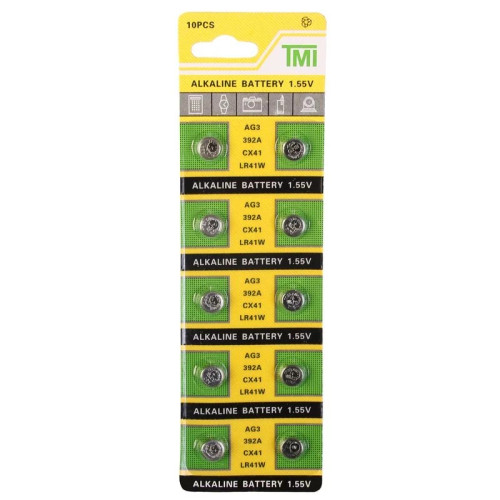 باتری ساعتی آلکالاین TMI مدل AG3/392A/CX41/LR41W مناسب برای اسباب بازی،دماسنج دیجیتال،بعضی از ساعت ها و... (پک 10 عددی)