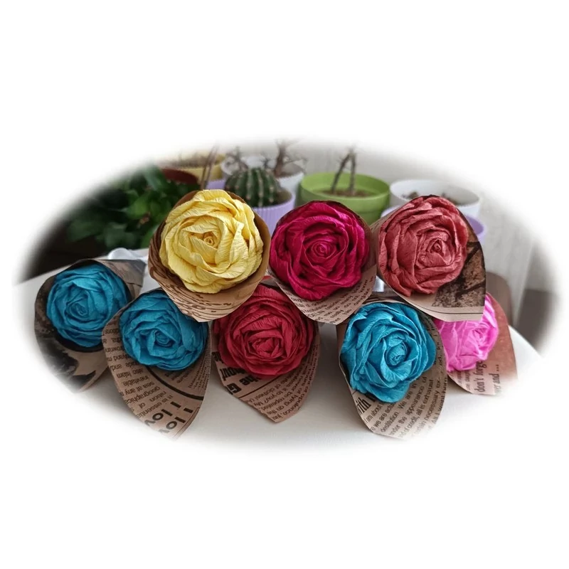 شاخه گل رز مصنوعی فانتزی دور کاغذ پیچ (دست ساز) مناسب برای کادو دادن،مناسب برای هدیه روز معلم بسته 1 عددی