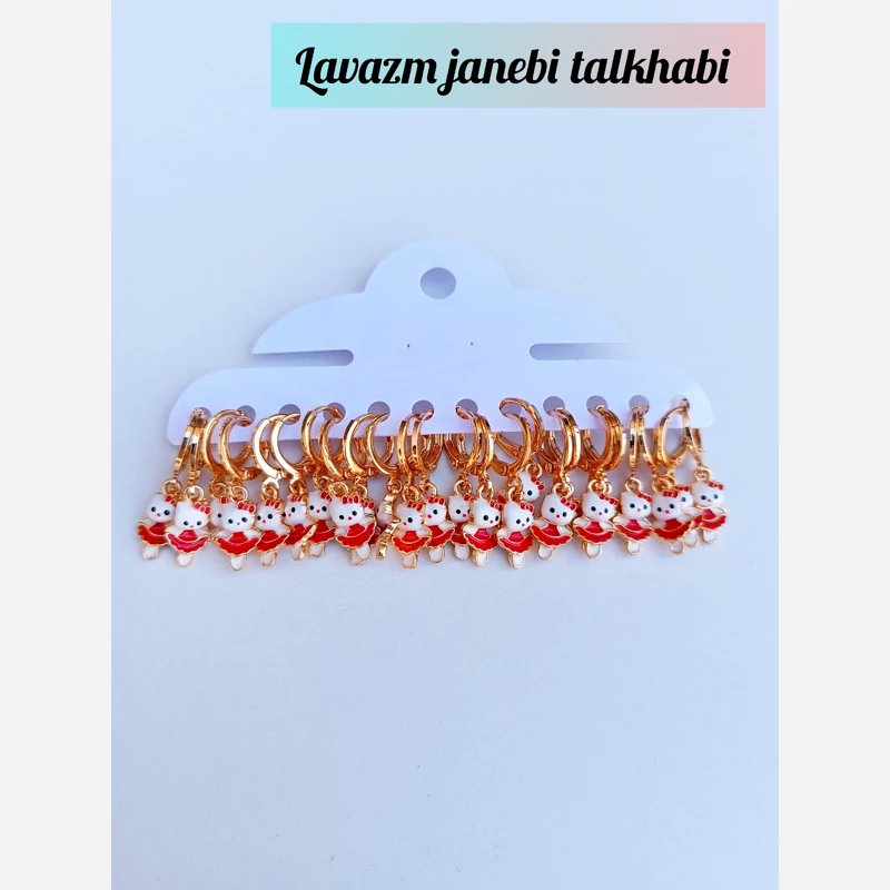 گوشواره کیتی بچگانه طرح (طلای رنگ ثابت) مجموعه 2 عددی