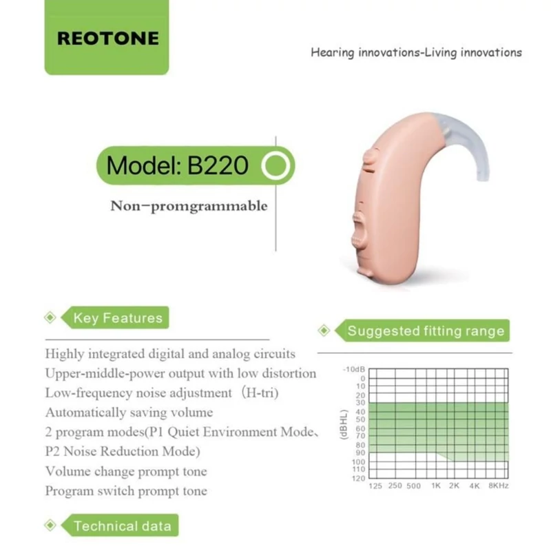 سمعک دیجیتال ژاپنی برند REOTONE کد 220405155،رنگ کرم،جنس اصلی و درجه 1،بدون نیاز به قالب گیری،مناسب برای تمامی سنین