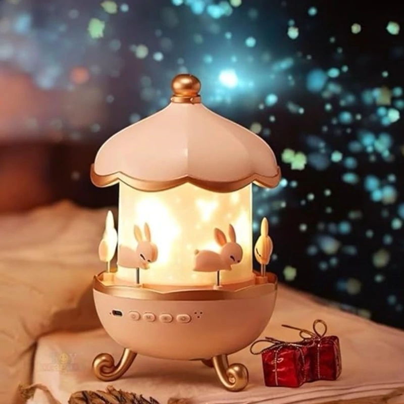چراغ خواب پروژکتور خرگوشی نگاتیو دار بلوتوثی . Bunny Carousel Projector  Night Light WH-E11
