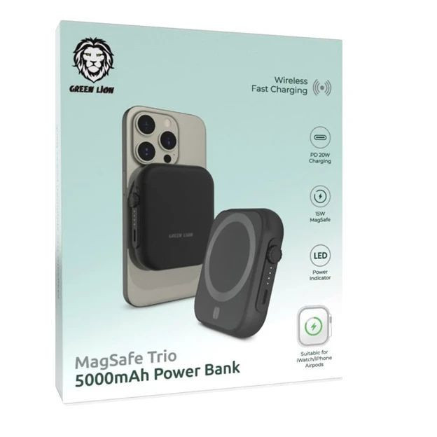 پاوربانک گرین لاین مدل magsafe trio ظرفیت ۵۰۰۰ میلی آمپر ساعت