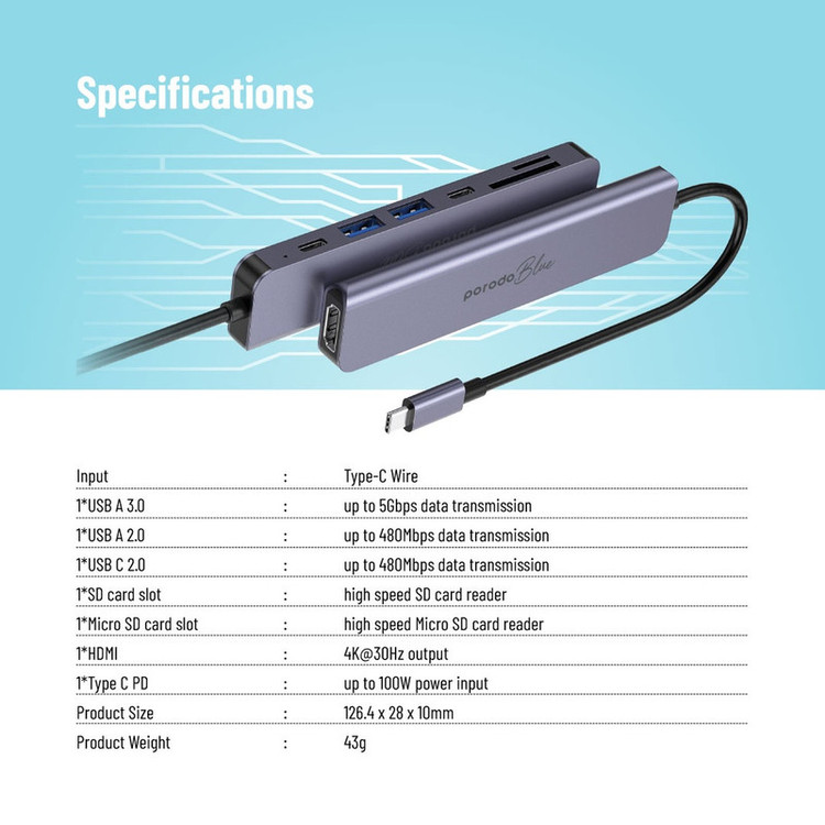 هاب 7 پورت USB-C پرودو مدل PB-71HBC