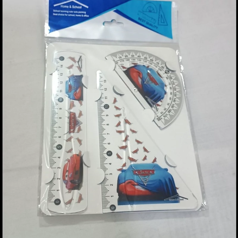 گونیا و نقاله و خط کش ست 3تیکه طرح فانتزی جنس شیشه ای محکم