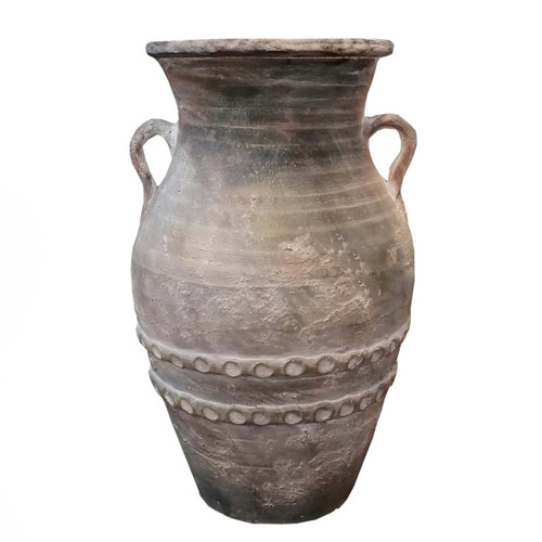 گلدان سفالی مدل پتینه کاری شده خمره ای