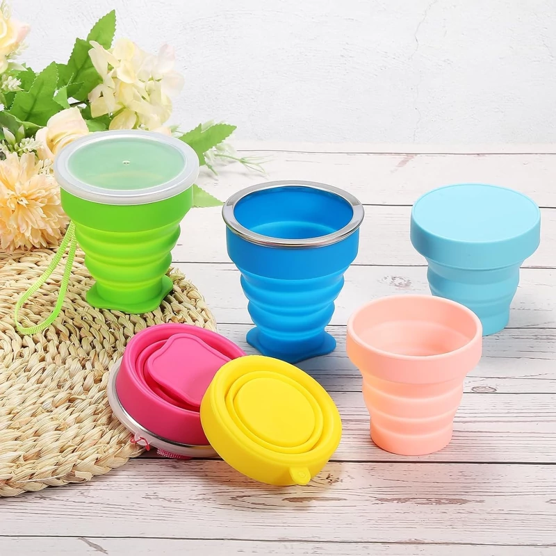 لیوان تاشو سیلیکونی لبه استیل (وارداتی) همراه با بند آویز،مناسب برای مدرسه،کوهنوردی و کمپینگ،مسافرت و...