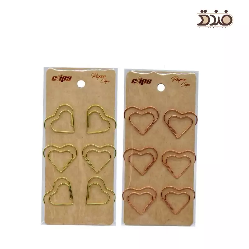 گیره کاغذی کلیپس، طرح قلبی (طلایی و مسی)، فانتزی، بسته 6 عددی، Clips، Paper Clip