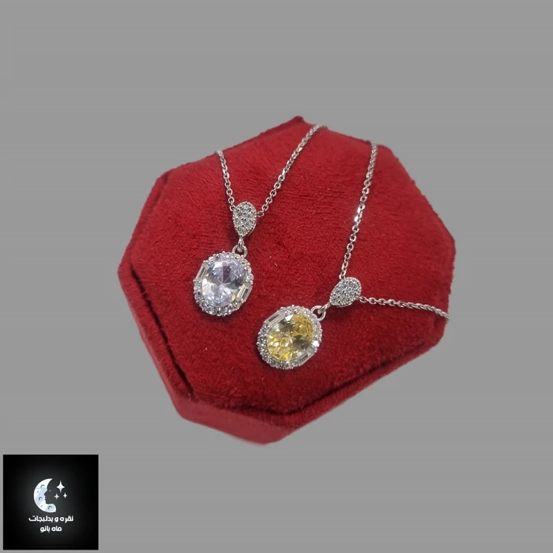 گردنبند نقره زنانه تک نگین سفید عیار 925استاندارد با آبکاری طلا سفید بدون ریزش نگین