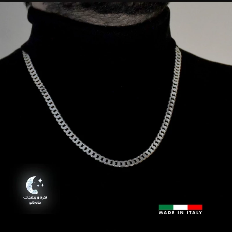 زنجیر مردانه ایتالیایی کارتیر عیار 925و آبکاری طلا سفید ضد حساسیت